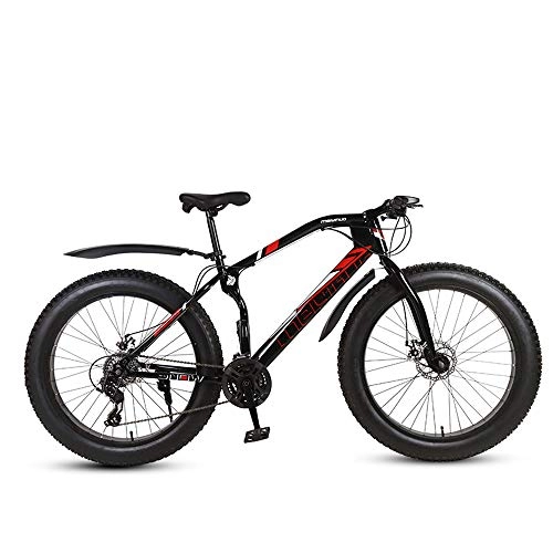 Fat Tyre Mountain Bike : Nerioya Adult Mountain Bike, 26-Inch 21-27-Speed Dual Disc Brakes, Wide Tire Off-Road Variable Speed Vehicle / Snow Bike / ATV, E, 26 inch 27 speed