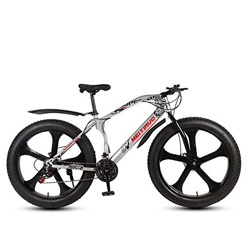 Fat Tyre Mountain Bike : Nerioya Adult Mountain Bike, Dual Disc Brakes 4.0-Inch Oversized Tires 26-Inch 21-Speed 27-Speed 3 Knives 5 Knives Snowmobile, J, 26 inch 24 speed