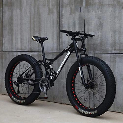 Fat Tyre Mountain Bike : NXX 21 Speed, 24 Inch Men's Mountain Bikes, High-Carbon Steel Hardtail Mountain Bike, Mountain Bicycle with Front Suspension Adjustable Seat, Black
