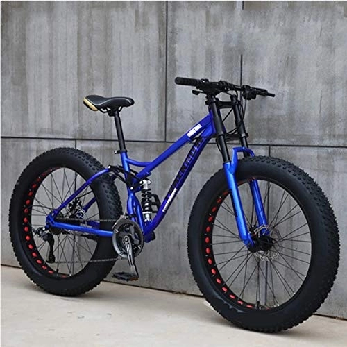 Fat Tyre Mountain Bike : NXX 21 Speed, 24 Inch Men's Mountain Bikes, High-Carbon Steel Hardtail Mountain Bike, Mountain Bicycle with Front Suspension Adjustable Seat, Blue