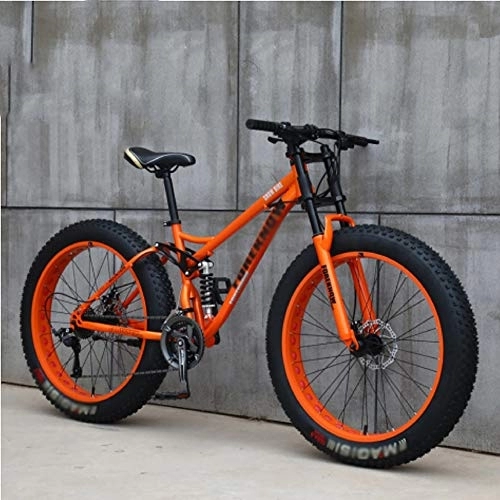 Fat Tyre Mountain Bike : NXX 21 Speed, 24 Inch Men's Mountain Bikes, High-Carbon Steel Hardtail Mountain Bike, Mountain Bicycle with Front Suspension Adjustable Seat, Orange