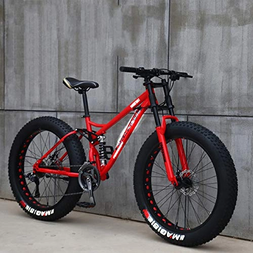 Fat Tyre Mountain Bike : NXX 24 Inch Men's Mountain Bikes, High-Carbon Steel Hardtail Mountain Bike, Mountain Bicycle with Front Suspension Adjustable Seat, 21 Speed, Red
