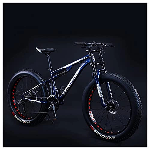 Fat Tyre Mountain Bike : NZKW Mountain Bike 26 Inch Fat Tire for Men and Women, Dual-Suspension Adult Mountain Trail Bikes, All Terrain Bicycle with Adjustable Seat & Dual Disc Brake, Blue, 24 Speed
