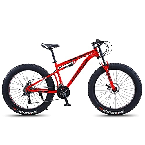 Fat Tyre Mountain Bike : NZKW Mountain Bike 26 Inch Fat Tire for Men and Women, Dual-Suspension Adult Mountain Trail Bikes, All Terrain Bicycle with Adjustable Seat & Dual Disc Brake, Red, 21 Speed