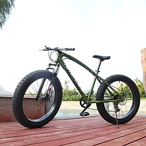 Fat Tyre Mountain Bike : NZKW Mountain Bike Fat Tire Bicycles Country Gearshift Bicycle, Outdoor Bicycle Student Carbon Steel Bicycle Full Suspension MTB for Beach, Desert, Snow, Green, 7speed 26 inch