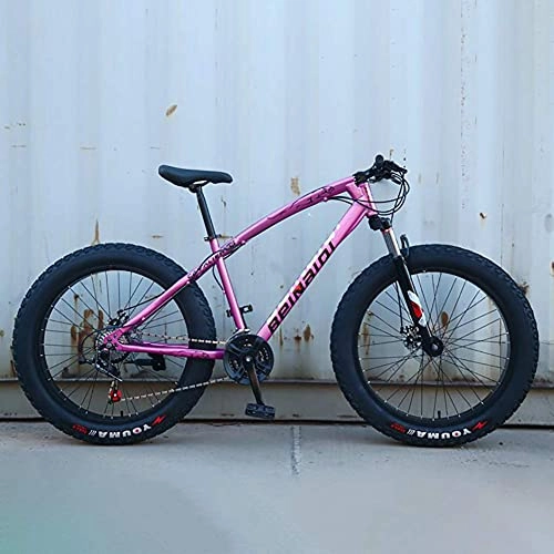 Fat Tyre Mountain Bike : NZKW Mountain Bikes, Fat Tire Hardtail Mountain Bike, All Terrain Mountain Bike with Front Suspension Adjustable Seat(7-Speed 24" 26 Inch), Purple, 7speed 26 inch