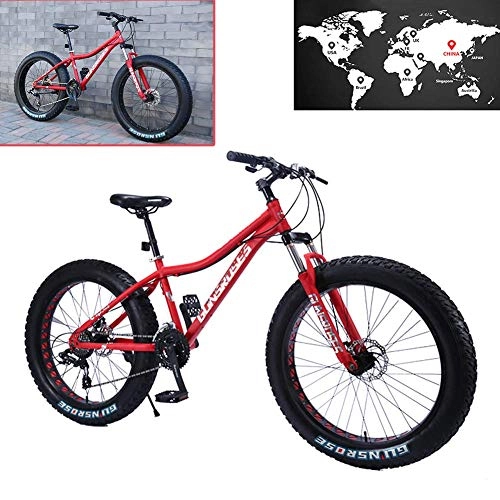 Fat Tyre Mountain Bike : Oanzryybz 26 Inch 4.0 Fat Tire Snowmobile, Variable Speed Mountain Bike, 7 / 21 / 24 / 27 / 30 Speed, for Men, Women, Students, Red, 21