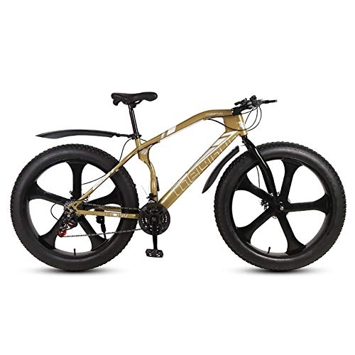 Fat Tyre Mountain Bike : Outroad Fat Tire Mountain Bike Men, Snow Bike 26 Inch Speed, Double Disc Brake Anti Slip Bicycle 5 Spoke Wheels Gold 21 Speed