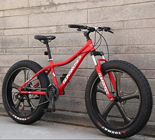 Fat Tyre Mountain Bike : PARTAS Advanced Riders, 26Inch Fat Tire Hardtail Snowmobile, Dual Suspension Frame and Suspension Fork All Terrain Men's Mountain Bicycle Adult, Mountain Bikes (Color : Red 3, Size : 24Speed)