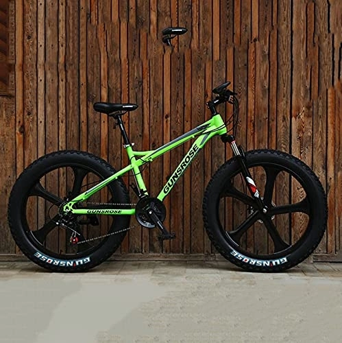 Fat Tyre Mountain Bike : PBTRM 26 Inch Fat Tire Mountain Bike, 21-Speed Dual Disc Brake Mens Bike, 4-Inch Wide Knobby Tires, Front Fork Suspension, High Carbon Steel Frame, Multiple Colors, Green