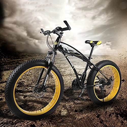 Fat Tyre Mountain Bike : PBTRM Fat Tire Mountain Bike 24 / 26 Inch Wheels Adult Bicycle, 4-Inch Wide Knobby Tires Anti-Slip Bike, 21 / 24 / 27-Speed, High Carbon Steel Frame, Double Disc Brake Suspension Fork, 21 speed, 26 in