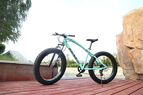 Fat Tyre Mountain Bike : peipei 26 Inch Wheel Adult Mountain Fat Bike 24 / 27 / 30 Speed Road Bicycle Men Front And Rear Mechanical Disc Brakes Steel Frame Ride-Mint Green_26 inch (160-195cm)_27 Speed