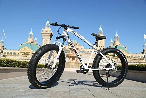 Fat Tyre Mountain Bike : peipei 26 Inch Wheel Adult Mountain Fat Bike 24 / 27 / 30 Speed Road Bicycle Men Front And Rear Mechanical Disc Brakes Steel Frame Ride-White_26 inch (160-195cm)_24 Speed