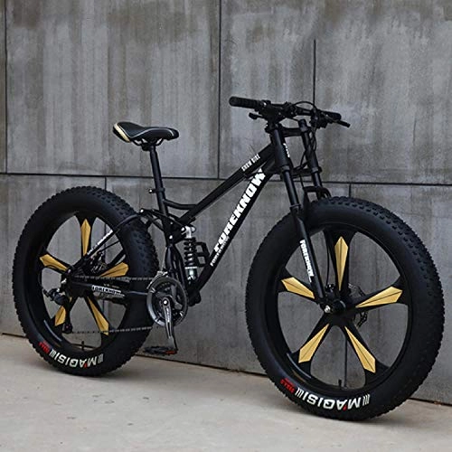 Fat Tyre Mountain Bike : peipei Adult Mountain Fat Bike 7 / 21 / 24 / 27 Speed Road Biker 24 / 26 inch-Black 5-knife wheel_26 inch (175-195cm)_21 Speed