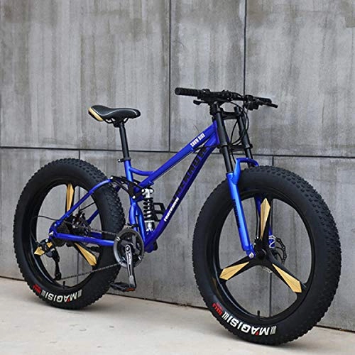 Fat Tyre Mountain Bike : peipei Adult Mountain Fat Bike 7 / 21 / 24 / 27 Speed Road Biker 24 / 26 inch-Blue 3-knife wheel_26 inch (175-195cm)_24 Speed