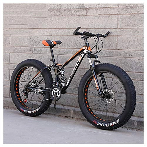 Fat Tyre Mountain Bike : QIMENG 24 Inch Mountain Bikes Fat Tire Beach Snowmobile Bicycle Suspension Fork All Terrain High-Carbon Steel Frame Dual Full Suspension Bicycle Suitable for Height 145Cm-1.8Cm, B, 7 speed