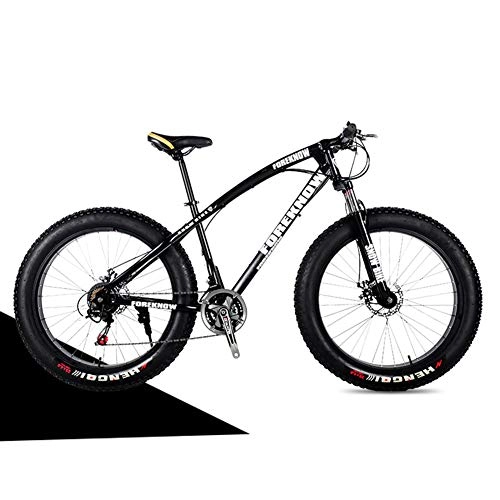Fat Tyre Mountain Bike : QIMENG 24 Inch Mountain Bikes Hardtail Mountain Bikes Fat Tire All Terrain Mountain Bike 7 / 21 / 24 / 27 Speed Bicycle Adjustable Seat High-Carbon Steel Frame Suitable for 165-180Cm, Black, 7 speed