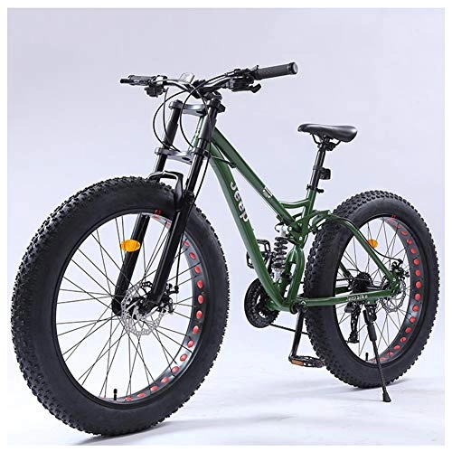 Fat Tyre Mountain Bike : QIMENG 26 Inch Mountain Bikes, Anti-Slip Bikes, Fat Tire Mountain Bikes High-Carbon Steel Frame Off-Road Bicycle Adjustable Seat 21 / 24 / 27 Speed Front Suspension Mechanical Disc Brakes, Green, 24 speed