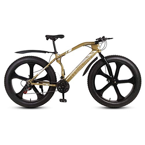 Fat Tyre Mountain Bike : Qinmo 26-inch men's and women's fat tire mountain bikes, variable-speed shock-absorbing dual disc brakes, high-carbon steel frame, beach snowmobiles (Size : 21 speed)