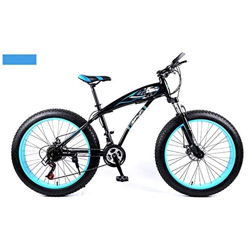 Fat Tyre Mountain Bike : Qinmo Adults Mountain Bike, Bold Shock Absorption 24 / 26 inch Snow Beach Bike 4.0 Fat Tires 21 / 24 / 27 Speed Dual Disc Brake (Color : Blue)