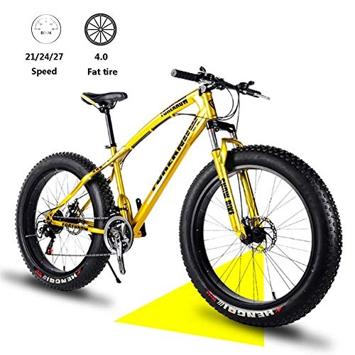Fat Tyre Mountain Bike : Qinmo Bicycle 26 Inch Fat Tire Mountain Bike Hardtail, Double Disc Brake High Carbon Steel Frame, 21 / 24 / 27 Speed With Front Suspension Adjustable Seat For Adult, Size:27speed, Colour:Pink