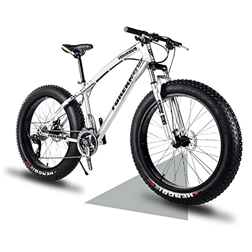 Fat Tyre Mountain Bike : QIU Mountain Fat Tire Bike Bicycle Full Suspension MTB Carbon Steel Mountain Bike Dual Disc Brake Hardtail Bike for Beach, Desert, Snow(7 Speed 20 / 24 / 26In) (Color : White, Size : 24")