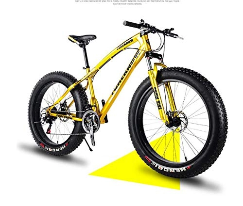 Fat Tyre Mountain Bike : Qj Mens' Mountain Bike, 26 inch Fat Tire Road Bicycle Snow Bike Beach Bike High-carbon Steel Frame, 27 speed With Disc Brakes and Suspension Fork, Gold