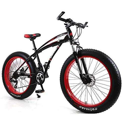 Fat Tyre Mountain Bike : Qj Mountain Bike Mens MTB Bike 24 Inch Fat Tire Bicycle Snow Bike with Disc Brakes And Suspension Fork, Blackred, 24Speed