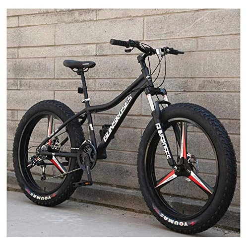 Fat Tyre Mountain Bike : Qj Mountain Bikes, 26 Inch High-Carbon Steel Hardtail Mountain Bike, Fat Tire All Terrain Mountain Bike, Women Men's Anti-Slip Bikes, Black, 24Speed