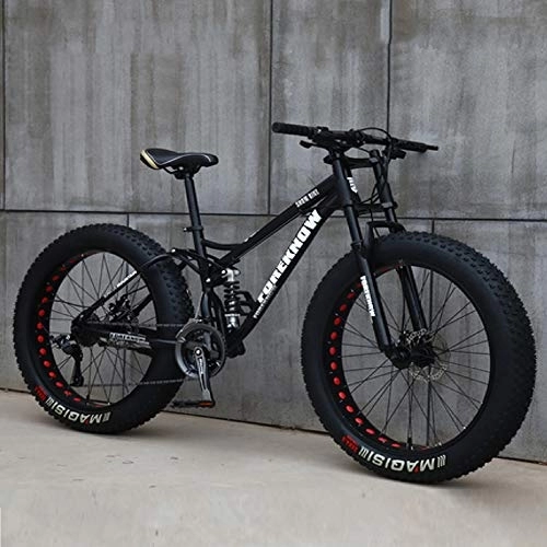 Fat Tyre Mountain Bike : QMMD 24-Inch / 26-Inch Mountain Bikes, Adult Dual-Suspension Mountain Bike, 7-21-24-27-Speed High-carbon Steel Mountain Trail Bike, Dual Disc Brake Mountain Bicycle, 26 inches Black, 21 speed
