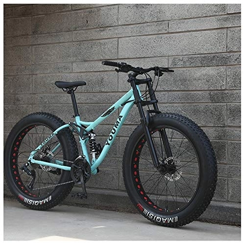 Fat Tyre Mountain Bike : QMMD 26-Inch Mountain Bikes, Adult 21-24-27-Speed Dual Suspension Bicycle, Mens Dual Disc Brake Mountain Bicycle, High-carbon Steel Anti-Slip Fat Tire Bikes, C Spokes, 21 speed