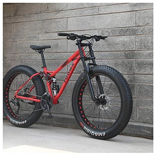 Fat Tyre Mountain Bike : QMMD 26-Inch Mountain Bikes, Adult 21-24-27-Speed Dual Suspension Bicycle, Mens Dual Disc Brake Mountain Bicycle, High-carbon Steel Anti-Slip Fat Tire Bikes, D Spokes, 24 speed
