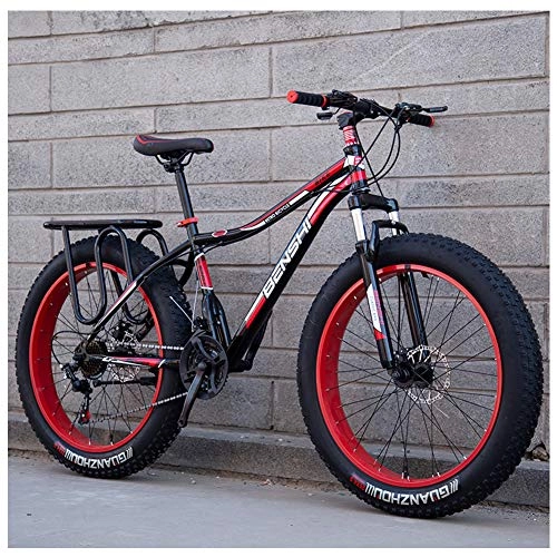 Fat Tyre Mountain Bike : QMMD Adult Mountain Bikes, 26-Inch Fat Tire Mountain Trail Bike, 7-21-24-27-Speed Hardtail Mountain Bike, High-carbon Steel, Womens / Mens All Terrain Mountain Bikem, E Spokes, 24 speed