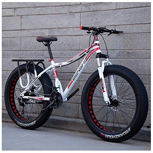 Fat Tyre Mountain Bike : QMMD Adult Mountain Bikes, 26-Inch Fat Tire Mountain Trail Bike, 7-21-24-27-Speed Hardtail Mountain Bike, High-carbon Steel, Womens / Mens All Terrain Mountain Bikem, L Spokes, 7 speed