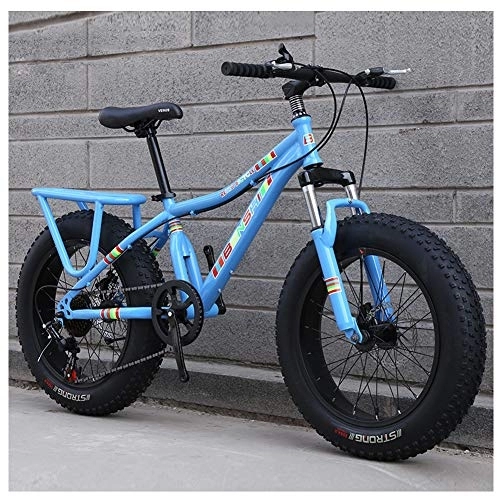 Fat Tyre Mountain Bike : QMMD Kids Mountain Bikes, 20-Inch Fat Tire Bicycle, Boys / girls Hardtail Mountain Bike, High-carbon Steel, Mountain Trail Bike, All Terrain Mountain Bike, blue Spokes, 27 speed