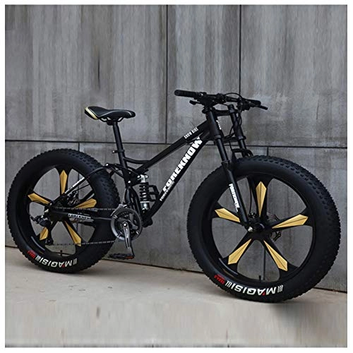 Fat Tyre Mountain Bike : QMMD Men's Mountain Bikes, 26-Inch Mountain Trail Bike, High-carbon Steel Dual-Suspension Mountain Bike, Adult All Terrain Mountain Bike, Fat Tire Anti-Slip Bikes, Black 5 Spoke, 21 speed