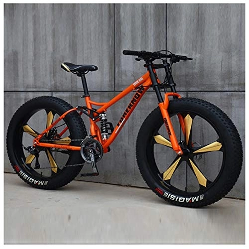 Fat Tyre Mountain Bike : QMMD Men's Mountain Bikes, 26-Inch Mountain Trail Bike, High-carbon Steel Dual-Suspension Mountain Bike, Adult All Terrain Mountain Bike, Fat Tire Anti-Slip Bikes, Orange 5 Spoke, 27 speed