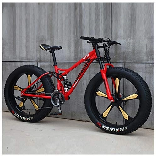 Fat Tyre Mountain Bike : QMMD Men's Mountain Bikes, 26-Inch Mountain Trail Bike, High-carbon Steel Dual-Suspension Mountain Bike, Adult All Terrain Mountain Bike, Fat Tire Anti-Slip Bikes, Red 5 Spoke, 24 speed
