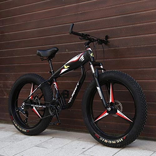 Fat Tyre Mountain Bike : QXX 26 Inch Hardtail Mountain Bike, Adult Fat Tire Mountain Bicycle, Mechanical Disc Brakes, Front Suspension Men Womens Bikes (Color : Black 3 Spokes, Size : 24 Speed)