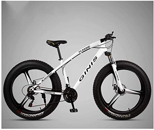 Fat Tyre Mountain Bike : QXX 26 Inch Mountain Bicycle, High-carbon Steel Frame Fat Tire Mountain Trail Bike, Men's Womens Hardtail Mountain Bike with Dual Disc Brake (Color : White, Size : 21 Speed 3 Spoke)