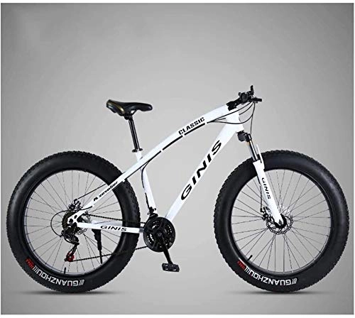 Fat Tyre Mountain Bike : QXX 26 Inch Mountain Bicycle, High-carbon Steel Frame Fat Tire Mountain Trail Bike, Men's Womens Hardtail Mountain Bike with Dual Disc Brake (Color : White, Size : 27 Speed Spoke)