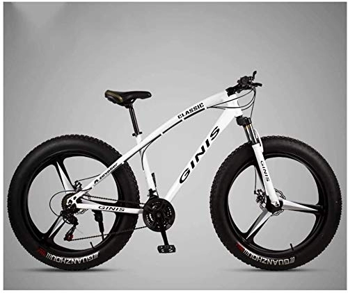 Fat Tyre Mountain Bike : QXX 26 Inch Mountain Bicycle, High-carbon Steel Frame Fat Tire Mountain Trail Bike, Men's Womens Hardtail Mountain Bike with Dual Disc Brake (Color : White, Size : 30 Speed 3 Spoke)