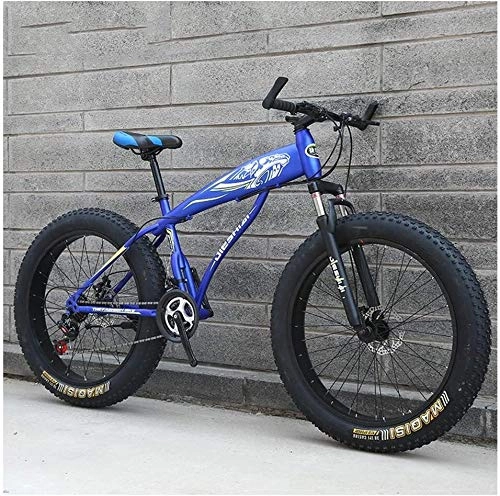 Fat Tyre Mountain Bike : QXX Adult Mountain Bikes, Boys Girls Fat Tire Mountain Trail Bike, Dual Disc Brake Hardtail Mountain Bike, High-carbon Steel Frame, Bicycle (Color : Blue D, Size : 24 Inch 24 Speed)