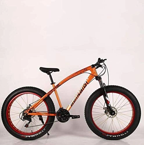 Fat Tyre Mountain Bike : QZ 24 Inch Adult Fat Tire Mountain Bike, Double Disc Brake Snow Bicycle, High-Carbon Steel Frame Cruiser Bikes Mens, Aluminum Alloy Rims Wheels Beach Bicycles (Color : Orange, Size : 24 speed)