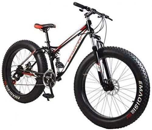 Fat Tyre Mountain Bike : QZ 26 Inch Wheels 21Speed Fat Tire Hardtail Mountain Bicycle, Dual Suspension Frame And High Carbon Steel Frame Double Disc Brake (Color : Black red)
