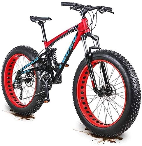 Fat Tyre Mountain Bike : QZ Adult Fat Tire Mountain Bike, 27 Speed Aluminum Alloy Off-Road Snow Bikes, Oil Pressure Double Disc Brake Beach Cruiser Bicycle, 26 Inch Wheels (Color : Red)
