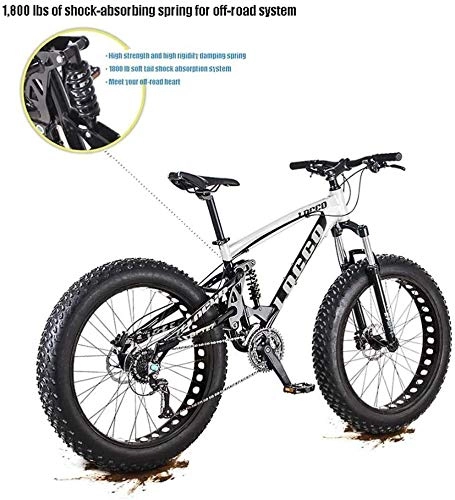 Fat Tyre Mountain Bike : QZ Adult Fat Tire Mountain Bike, 27 Speed Aluminum Alloy Off-Road Snow Bikes, Oil Pressure Double Disc Brake Beach Cruiser Bicycle, 26 Inch Wheels (Color : White)