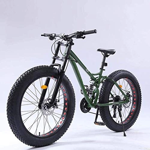 Fat Tyre Mountain Bike : QZ Adult Fat Tire Mountain Bike, Full Suspension Off-Road Snow Bikes, Double Disc Brake Beach Cruiser Bicycle, Student Highway Bicycles, 26 Inch Wheels (Color : Green, Size : 27 speed)