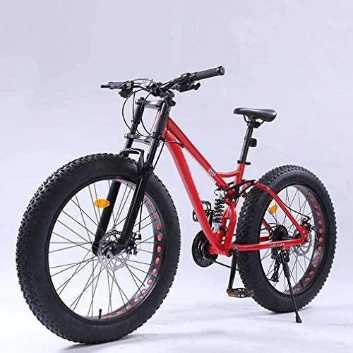 Fat Tyre Mountain Bike : QZ Adult Fat Tire Mountain Bike, Full Suspension Off-Road Snow Bikes, Double Disc Brake Beach Cruiser Bicycle, Student Highway Bicycles, 26 Inch Wheels (Color : Red, Size : 27 speed)