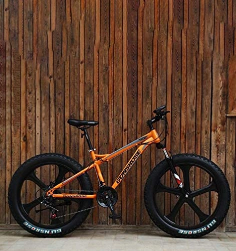 Fat Tyre Mountain Bike : QZ Fat Tire Adult Mountain Bike, Double Disc Brake / High-Carbon Steel Frame Cruiser Bikes, Beach Snowmobile Bicycle, 26 Inch Magnesium Alloy Integrated Wheels (Color : Orange, Size : 24 speed)